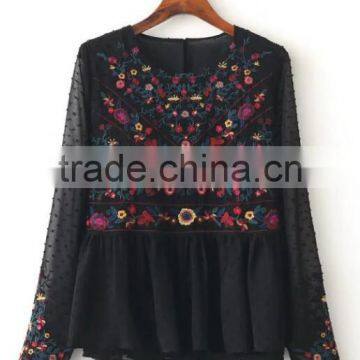 Runwaylover EY2364B Ladies Fashion 2017 Full Embroidery Chiffon Transparent Blouse photo-5