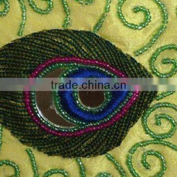 Yellow Pillow Cover With Peacock Feathers,Thread-Work Toss, Decorative Pillow Cover, Couch Bed Pillow