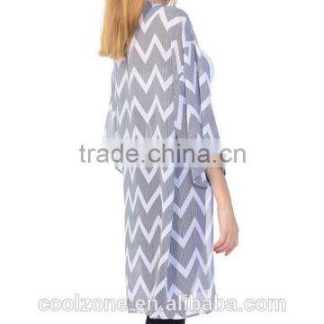 Fashion Open Front Black White Stripe Women Cardigan Chervon Cardigan photo-3