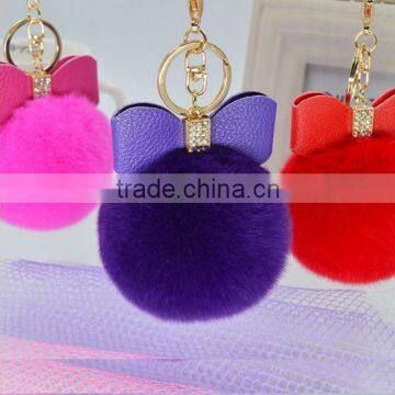 Bowknot Keychain Female Rex Rabbit Fur Ball Car Pendant Creative Bag Strap Pendant Key Chain