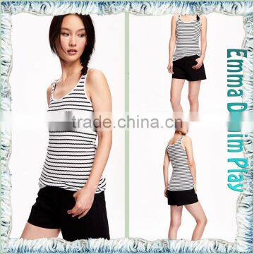 New Fashion Girl's Fitted Black White Striped Cotton Slinglet Tank Tops photo-5