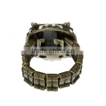 Antique Bronze Clear Rhinestone Elastic Stretch Owl Halloween Ornaments Rings photo-3