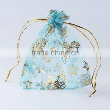 Wholesale Drawstring Rectangle Blue Angel Pattern Custom Organza Jewelry Bags