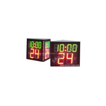 Three sided basketball shot clock with period timer and wireless console