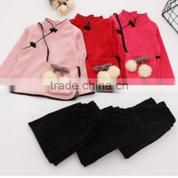 B22575A Little girls New design retro Cute corduroy traditional Chinese clothing sets