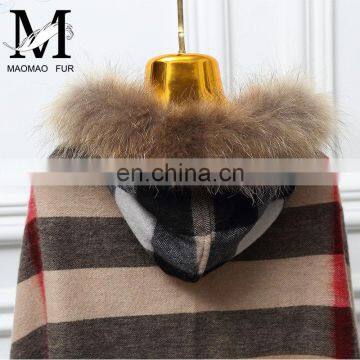 Fashion Women Real Raccoon Fur Hood Shawl Wool Cashmere Scarves Shawls photo-5