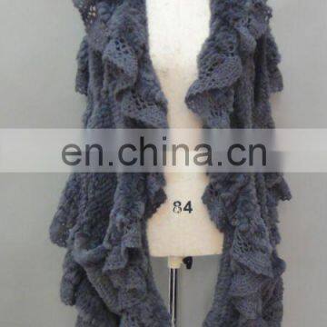 Women's Fashion Rabbit Fur Knitted Cape With Ruffle Mohair Wool Trim (Styel:#B193)