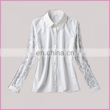 white chiffon fabric long lace sleeves women shirt