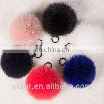 Factory wholesale dyed color fox fur pom pom key chain