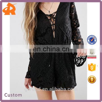 Original Factory Wholesaler China Supplier USA Market Romper, High Fashion Design Black Sexy Tularosa Lace Up Women Romper