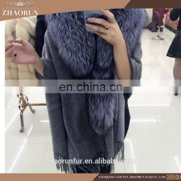 2016 Winter Genuine Pashmina Shawl With Fox Fur Collar Fashion Cashmere Cape