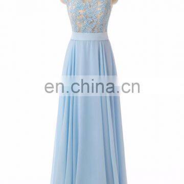 Hot Sale Evening Dresses Long Vestidos De Fiesta Longo 2016 A-line Sheer Neck Appliqued Prom Dress Cheap Fast Shipping