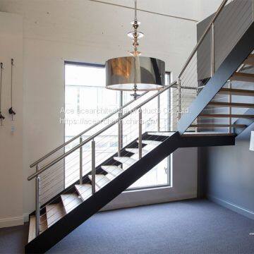 simple design wooden staircase with open riser