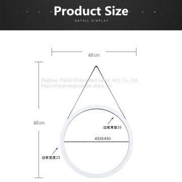 Modern Stainless Steel Frame Decorative Wall Mirror Decor Wall Round Mirror With Leather Strap photo-5