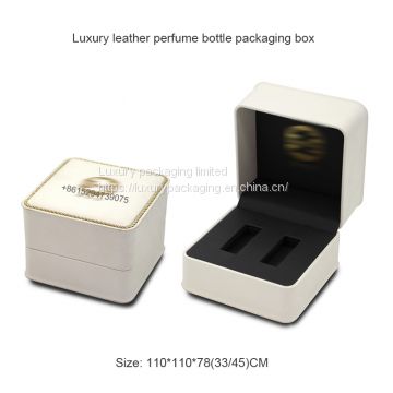 High end PU Leather Essential Oil Packaging Box 2 bottles essential oil gift box with gold Logo