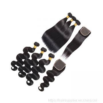 100% Brazilian Hair Lace Transparent 5x5 7x7 Lace Closure and Hair Bundle