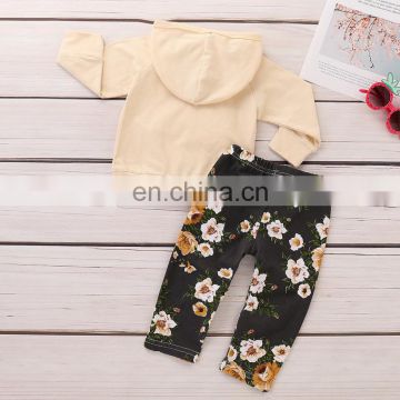 Western girls outfit hooded top and floral pant 2pcs outfit for kids