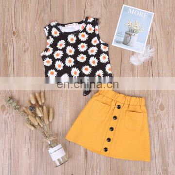 Summer Baby Girls Clothing Set Sleeveless Print Sunflower Vest+Skirt Outfit Children's Clothes