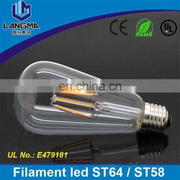 Langma 4W 6W 8W Retro screw E27 E26 AC110V AC230V vintage edison filament light bulb ST64 st58 led CE/Rohs/UL certified