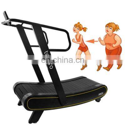 The R800 is a self-powered treadmill fitness equipment non- motorized gym running machine semi-commercial curved treadmill