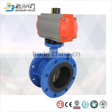 Price cast iron double flange pneumatic butterfly valve