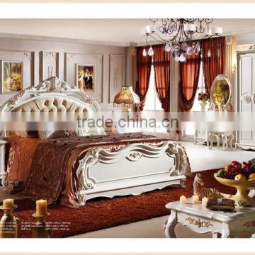 french bed white color,wooden bed with carving