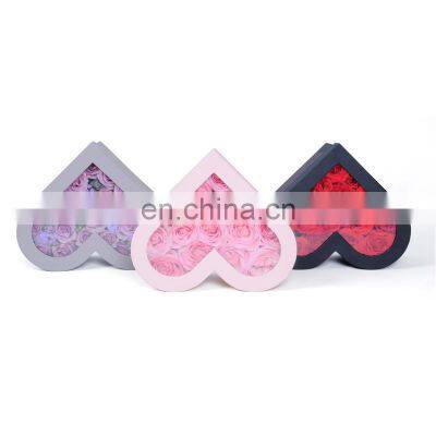 Heart shaped paper cardboard gift packing box for flower with clear PVC window