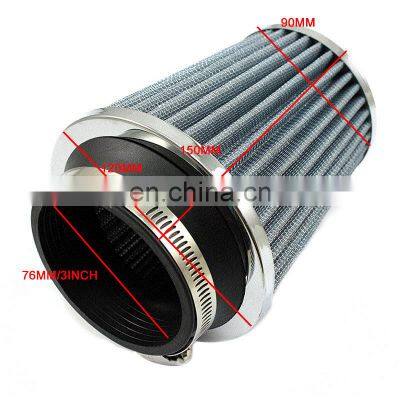 AUSO Length 150mm Universal 76mm 3Inch High Flow Auto Intake Air Filter Cleaner For Car