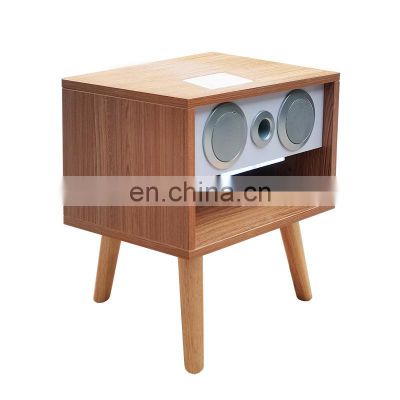 Smart Speaker Wireless Charge Bedside Table Curved Edge Light Round Modern Brown Storage Night Stand Bedside Table