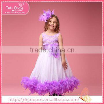 Oem service flower girl feather party dresses for girl 1-9 years