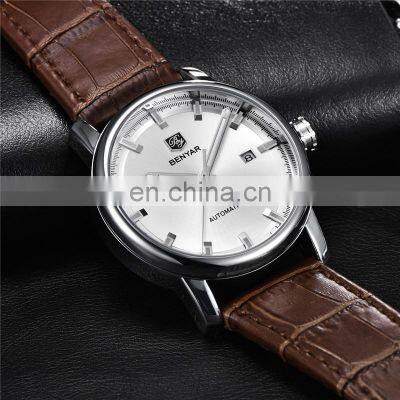 Benyar BY-5144 Fashion Leather Men Mechanical Watches Analog Water Resistant Stainless Steel Case Automatic Watch photo-5