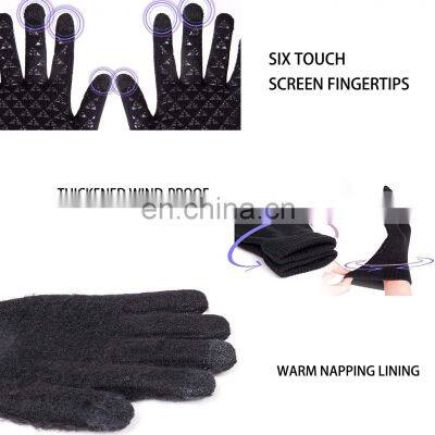 Windproof Warm Knit Anti Slip Sports Touchscreen Texting Driving Cycling Touch Screen Winter Gloves photo-3