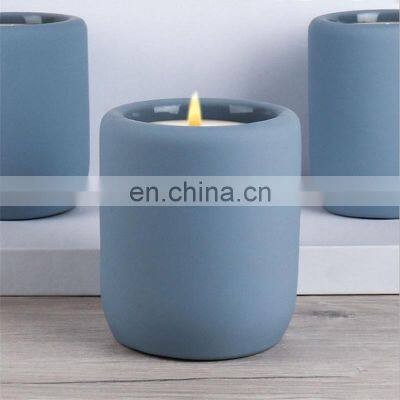 Hot Sale Good Quality Blue Ceramics Candle Cans Private Label Empty Home Scented Candle Jars Luxury With Wood Lid
