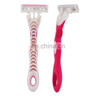 Rubber Handle Germany Blade Women Hair Razor Safety Disposable Shaving Stick Triple Blades Female Razor LY3-03P4