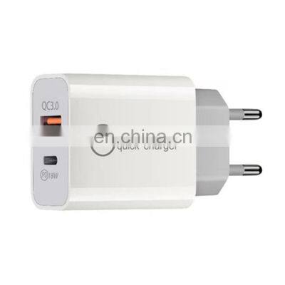 USB Portable Wall Charger Power Adapter US/EU 18W PD + QC3.0 Fast Charge PD Charger for iphon Android