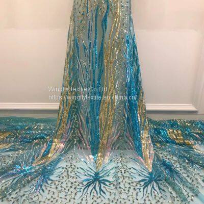 5yars Lot Luxury Sequin Lace Cloth Star Spots Evening Dress Fabric Gold Lace Embroidery Fabric For Wedding Dresses photo-5