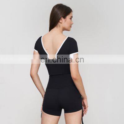 Soft Slim Fit Gym Fitness Sports Yoga Crop Top Built In Bra Padded Workout Running Training Wear Clothes T Shirts For Women photo-5