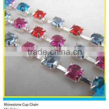Fashion Wholesale 6mm Colorful Crystal Silver Plated Rhinestone Brass Cup Chain Decorati