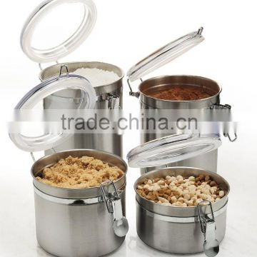 4-Piece canister sets kitchen canisters Stainless Steel Clamp Canister Set with Clear Lid