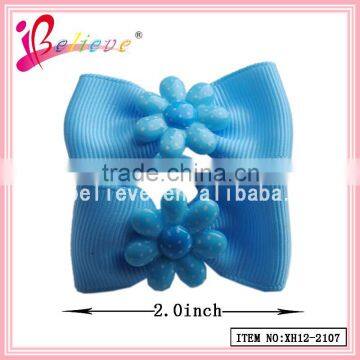 Small Cute Ribbon Bow Hair Elastic Band Made in China With Plastic Flower (XH12-2107) photo-3