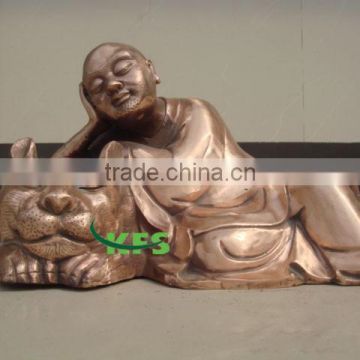 Bronze leisurely monk on tiger sculpture