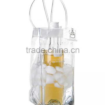 Fashion design clear PVC cube Plastic ice bag for wine promotion/ plastic cuboid PVC cooler bag for wine