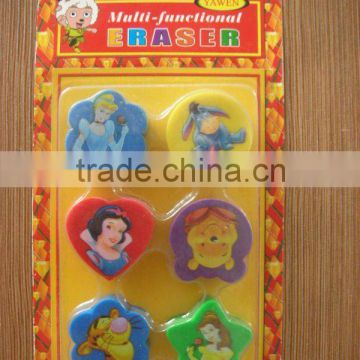 2015 6pcs shaped cartoon eraser