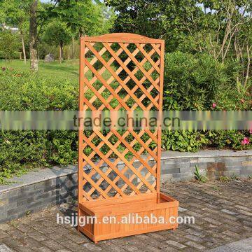 outdoor wooden garden planter with trellis