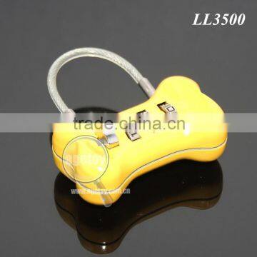 Cute Dog Bone Shaped Travel Luggage Three Codes Lock Suitcase Password Combination Lock Steel Wire Cipher Metal Digital Padlock photo-2