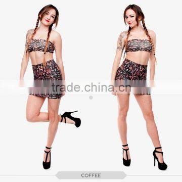 Women fashion coffee sexy girls tight slim mini skirt high quality 3d digital full print custom hot sale tube stretchy skirt