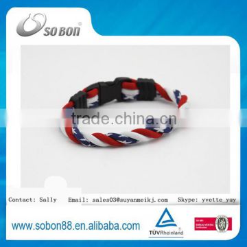 USA national flag silicone titamium bracelets magnetic fabric bracelet promotion gift new products 2016