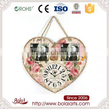 Reasonable price love shape roses photo frame mdf mdf wall clock