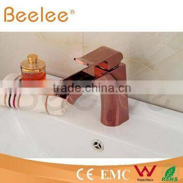 2015 low arc Rose Gold single handle basin faucet with water channel spout QL140409R