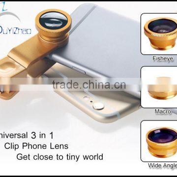 Wholesale Universal Clip Fisheye Wide Angle Macro 3 in 1 Lens for Mobile Phone Camera